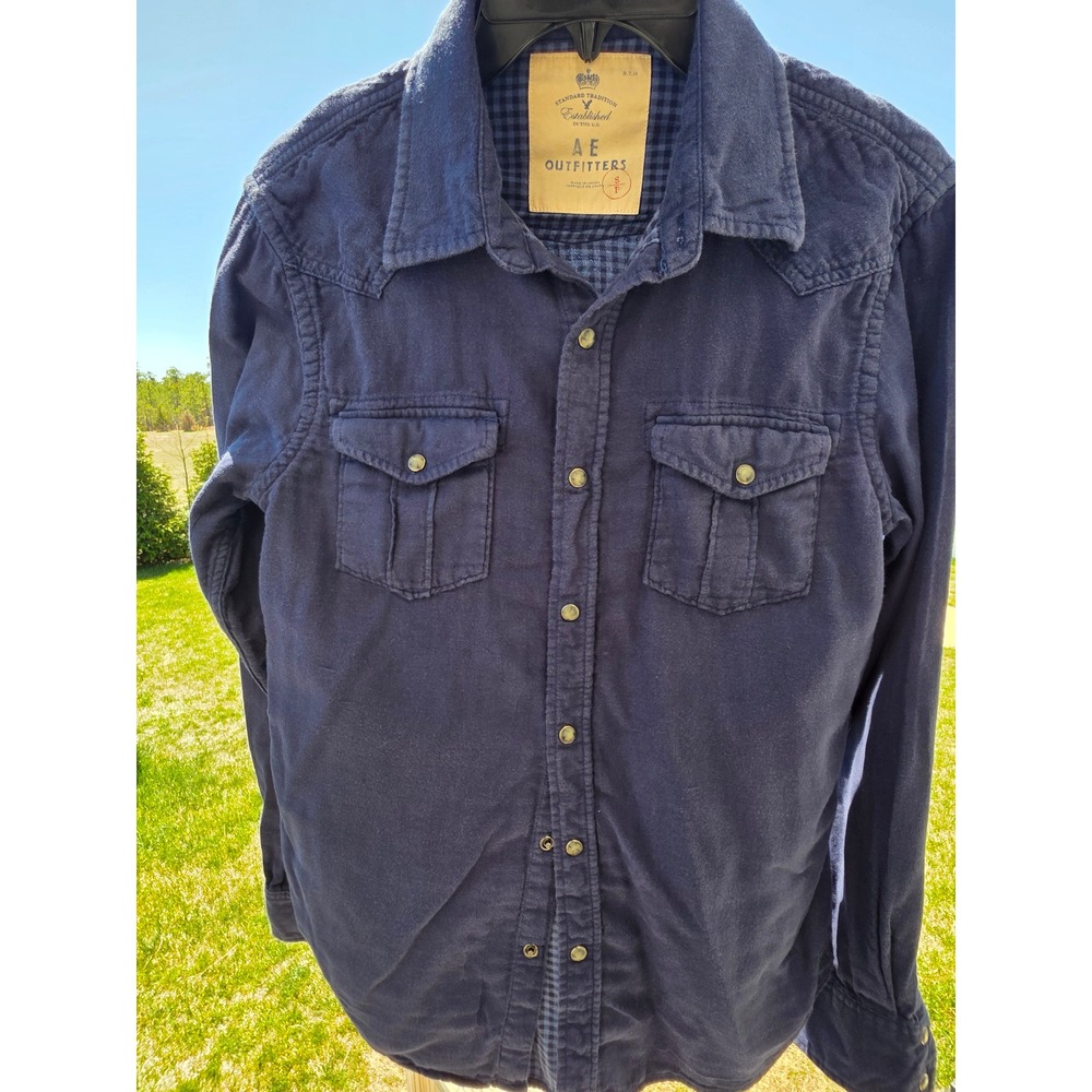 Men's sz S American Eagle Outfitters Navy Blue Western Button Down Vintage Fit